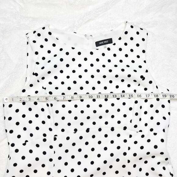 NEW NINE WEST White with Black Polka Dots Fitted Ruffled Sun Dress NWT size 14 - Picture 6 of 11